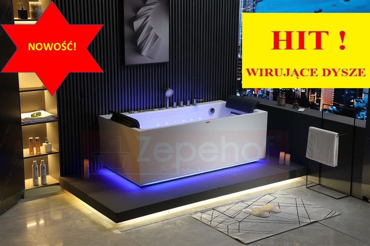 EB-185 Wanna z hydromasażem EBX-185 weiß prostokątna 170cmx85cmx58cm DYSZE OBROTOWE, MASAŻE KARKU, WODOSPADY, PILOT - obrazek 1