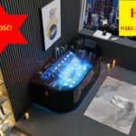 Czarna Wanna z hydromasażem EBC-802 prostokątna 170cmx80cmx61cm DYSZE OBROTOWE, WODOSPADY, PILOT